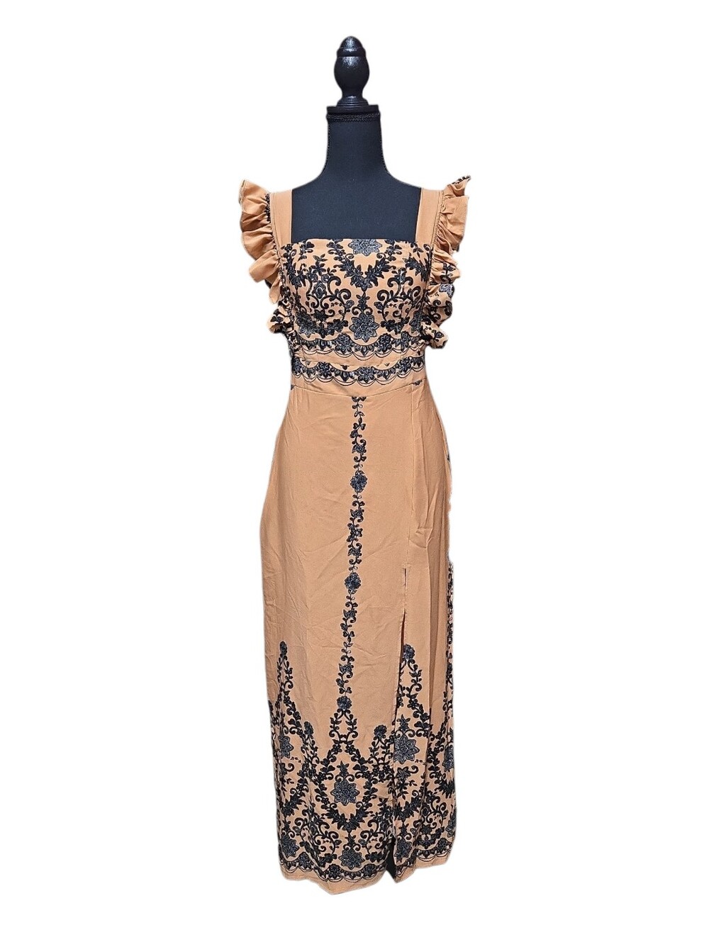 Tan Maxi Dress with Ruffle Straps
